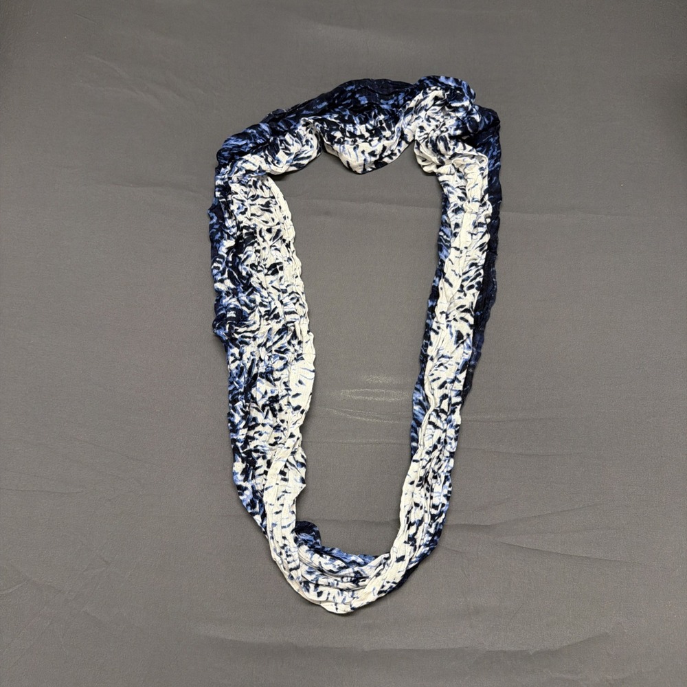 blue-and-white tie-dye infinity scarf featuring a soft
